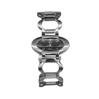 Ladies 'Flaire' 50 Metres Water Resistant Black Oval Dial Stainless Steel Bracelet Band Analogue Dress Watch - NK144 S2XB