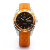 Gents 'Amphibian' 200 Metres Water Resistant Black Dial Orange Trim and Rubber Band Day/ Date Sports Watch - NK167 S8AXS