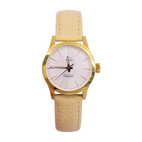 Ladies 'Oceaneer' Stainless Steel Gold Plated Case 100 Metres Water Resistant Silver Dial White Battens Camel Leather Band Dress Watch - NK176 G1XS