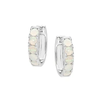 Sterling Silver Light Solid White Opal Huggie Earrings