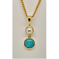 Solid Opal and Freshwater Pearl 9 Carat Yellow Gold Pendant