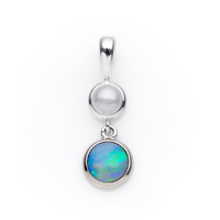Solid Opal and Freshwater Pearl Sterling Silver Pendant