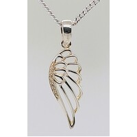 Sterling Silver Angel Wing Pendant with Cubic Zirconia