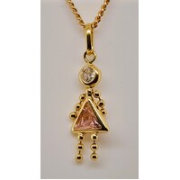 9 Carat Yellow Gold Pink Gem Girl Pendant
