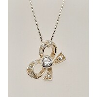 Sterling Silver Bow Pendant set with Cubic Zirconia - CLEARANCE