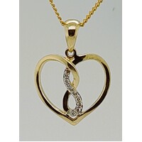 9 Carat Yellow Gold Cubic Zirconia Heart Pendant