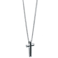 Stainless Steel Black Inlay Cross Pendant with Curb Link Chain