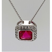 Sterling Silver Red and Clear Cubic Zirconia Pendant 