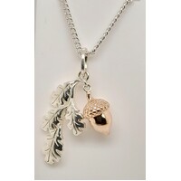 Sterling Silver Rose Gold Plated Acorn and Leaf Pendant
