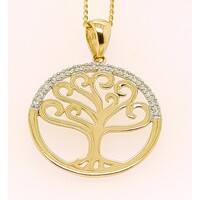 9 Carat Yellow Gold and Diamond Tree of Life Pendant