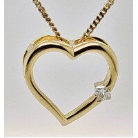 9 Carat Yellow Gold Heart Pendant set with Princess Cut Diamond