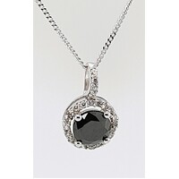 Sterling Silver Round Black Cubic Zirconia Pendant 