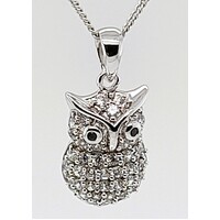 Sterling Silver Cubic Zirconia Set Small Owl Pendant