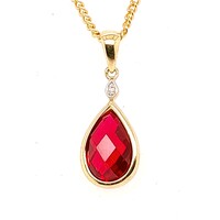 Pear Shaped Created Ruby 9 Carat Yellow Gold Pendant