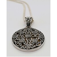 Sterling Silver Oxidised Round Open Filigree Scroll Pendant