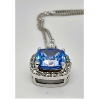 Sterling Silver Sky Blue Cubic Zirconia Pendant with Chain