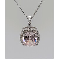 Sterling Silver Light Pink Cubic Zirconia Pendant with Chain