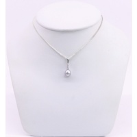 9 Carat White Gold Grey Freshwater Pearl with Cubic Zirconia Drop Pendant