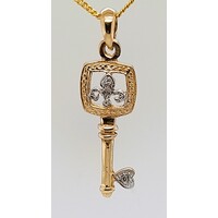 9 Carat Yellow and White Gold Diamond Set Fleur-de-Lys Key Pendant