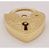 9 Carat Yellow Gold Large 13mm Engraved Heart Padlock Charm/Pendant