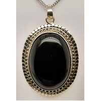 Oxidised Sterling Silver Black Cabochon Onyx Pendant