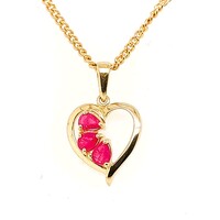 9 Carat Yellow Gold Heart Pendant with 3 Pear Shaped Rubies 