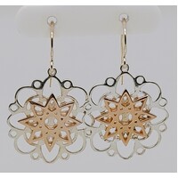 Sterling Silver and Rose Gold Plated Filigree Drop Earrings