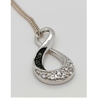 Sterling Silver Infinity Pendant with Black & White Crystal