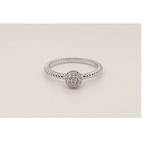 Twisted Cubic Zirconia Ball Sterling Silver Ring Size N