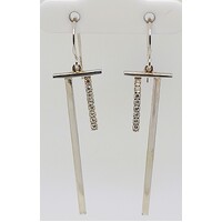 Sterling Silver Cubic Zirconia Bar Drop Earring