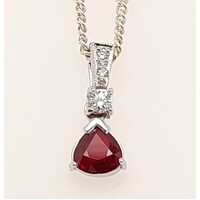 9 Carat White Gold Pear Shaped Ruby and Diamond Pendant