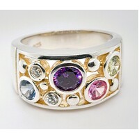 Sterling Silver Multi Stone Wide Set Ring AUS Size N