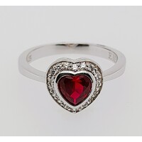 Sterling Silver Red and Clear Heart-shaped Cubic Zirconia Ring AUS Size P½