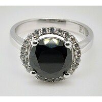Black Cubic Zirconia Claw Set Sterling Silver Ring AUS Size N½