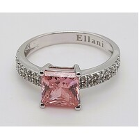 Sterling Silver Pink and White Cubic Zirconia Claw set Dress Ring Size P