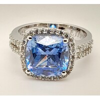 Sterling Silver Sky Blue & Clear Cubic Zirconia Set Ring