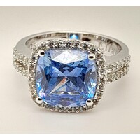 Sky Blue Cubic Zirconia Sterling Silver Ring Size N