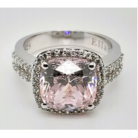 Sterling Silver Light Pink & Clear Cubic Zirconia Set Ring AUS Size N