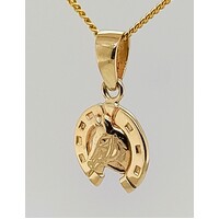 9 Carat Yellow Gold Horseshoe Wreath and Horse Pendant