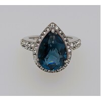 Sterling Silver Created London Blue Topaz and Cubic Zirconia Ring AUS Size K½