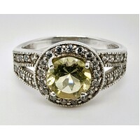 Sterling Silver Lemon Quartz and Cubic Zirconia Ring AUS Size Q½