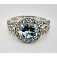 Sterling Silver Natural Blue Topaz and Cubic Zirconia Ring AUS Size N