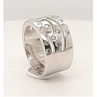 Wide Sterling Silver Cubic Zirconia Set Ring AUS Size R