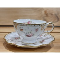 Royal Crown Derby Royal Antoinette Footed Cup and Saucer