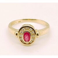 Ruby and Diamond 9 Carat Yellow Gold Ring Size O