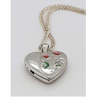 Sterling Silver Engraved Enamel Heart Locket