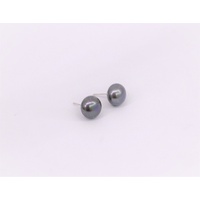 Black Cultured Button Pearl Sterling Silver Stud Earrings