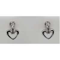 Sterling Silver Cubic Zirconia Set Heart Stud Earrings