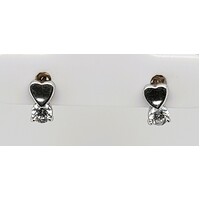Sterling Silver Cubic Zirconia Set Heart Stud Earrings
