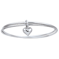 Twin Sterling Silver Bangles with Heart Charm